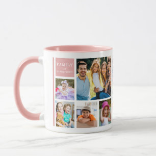 Taza Collage de fotos familiares Pink 12 con cita monog