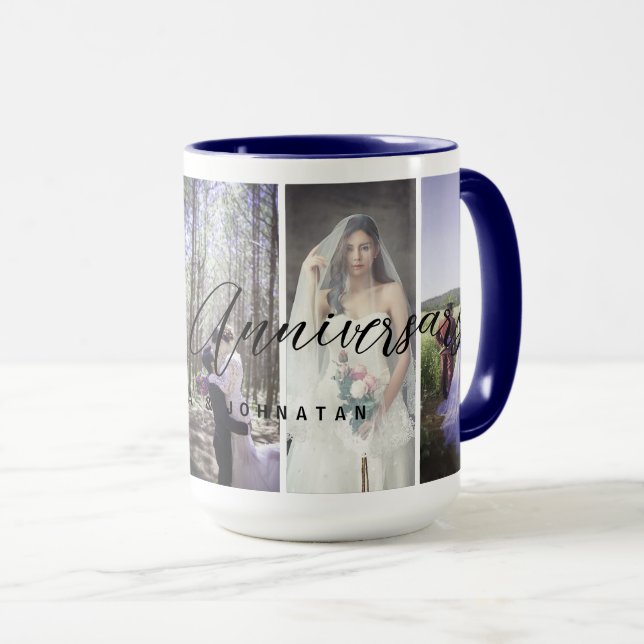 Taza Collage de fotos Feliz Aniversario Mug Vertical Ph (Anverso derecho)