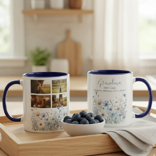 Taza Collage de Fotos Floral Abuela – Regalo para Ella