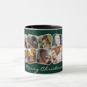 Taza Collage de fotos Green Merry Christmas 10
