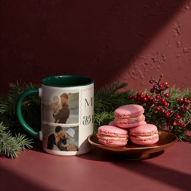 Taza Collage de fotos Mínimo Mínimo 3 ondulante y ondul (Merry & Bright Wavy Modern Minimal 3 Photo Collage Mug)
