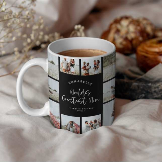 Taza Collage de fotos mínimo moderno y elegante de mamá (Subido por el creador)