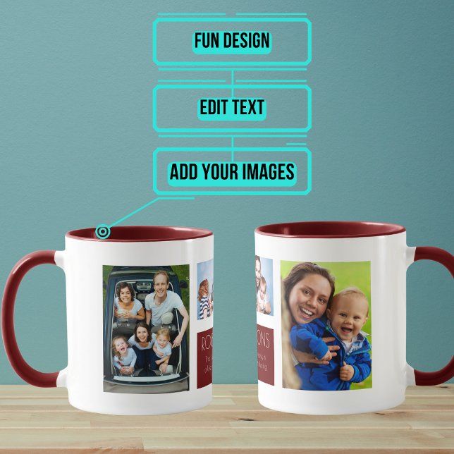 Taza Collage de fotos moderno divertido (This great coffee and tea mug lets you swap out fun photos of your family.)