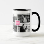 Taza Collage de fotos monograma rosa amor<br><div class="desc">Personalice una taza para usted o para alguien especial con sus 4 fotos favoritas en este elegante diseño de tazas de fotos en monograma rosa. Haga clic en el botón Personalizar para editar fuentes y ajustar fotos.</div>