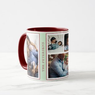 Taza Collage de fotos navideñas simple 5 lima borgoña