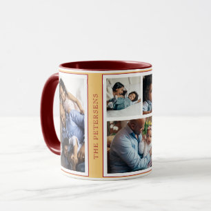 Taza Collage de fotos navideñas simple 5 naranja borgoñ