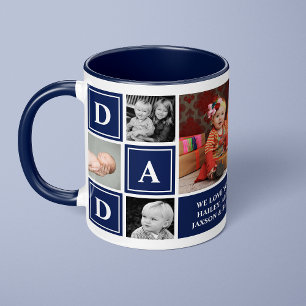 Taza Collage de fotos personalizadas azul marino Papá t