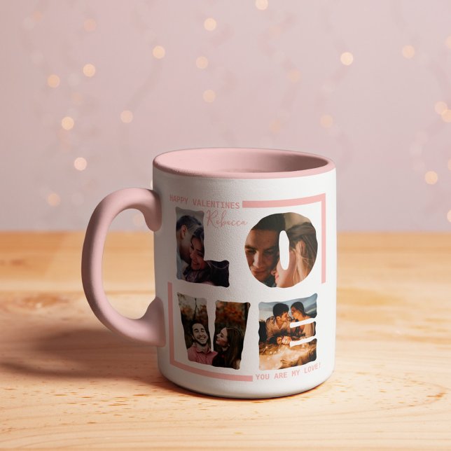 Taza Collage de fotos personalizado "AMOR" Moderno Beau (Subido por el creador)