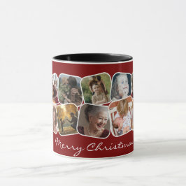 Taza Collage de fotos Red Merry Christmas 10