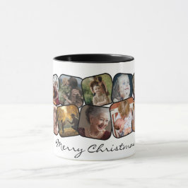 Taza Collage de fotos White Merry Christmas 10