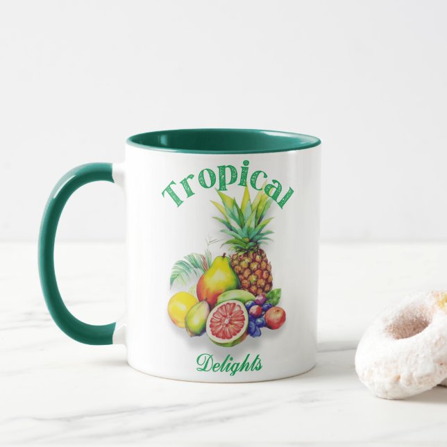 Taza Collage de frutas tropicales sobre blanco (Con donut)