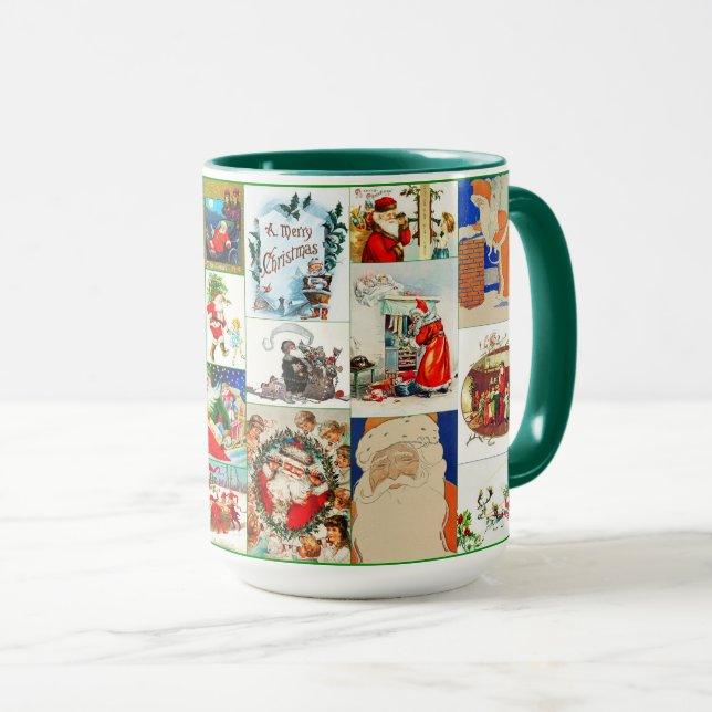 Taza Collage de Navidades de Vintage Santa Claus (Anverso derecho)