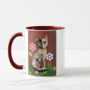 Taza Collage de periódico vintage caprichoso gato calic
