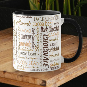 Taza Collage de tipografía multilingüe de Chocolate Lov