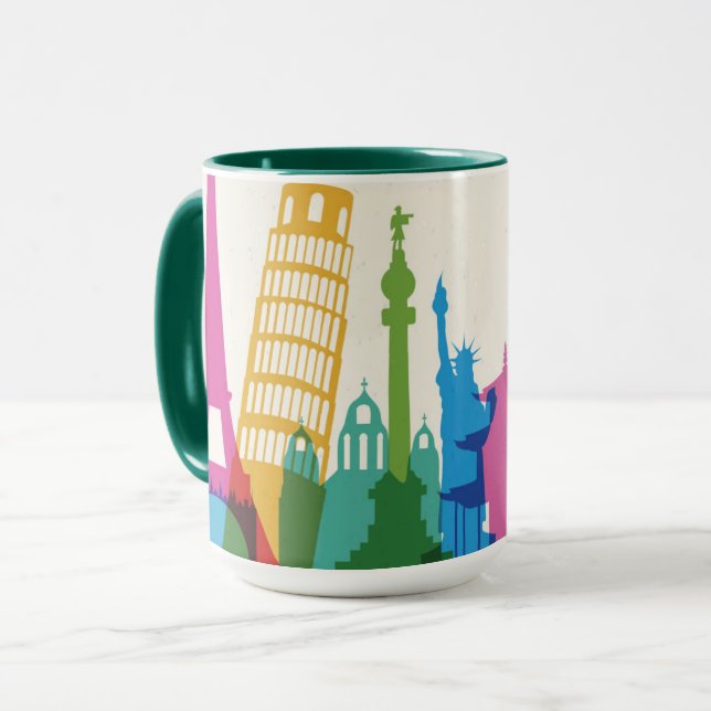 Taza Collage del pastel de los monumentos del mundo (Anverso izquierdo)
