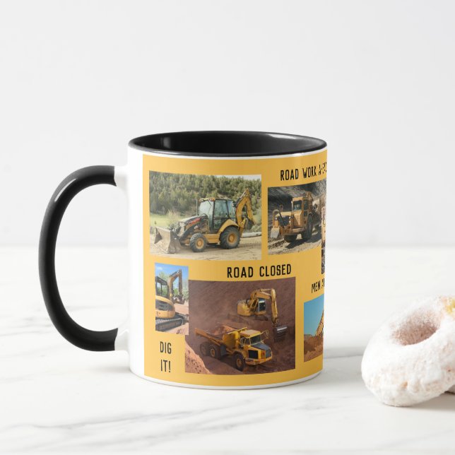 Taza Collage del tractor de la construcción (Con donut)
