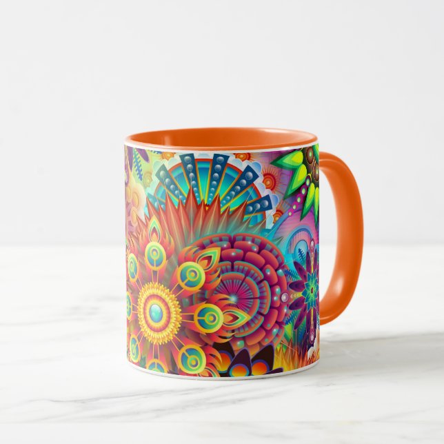 Taza Collage Floral Mandala Psicodélico (Anverso derecho)