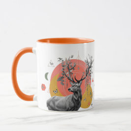 Taza Collage místico de ciervos - Boho Nature Art with