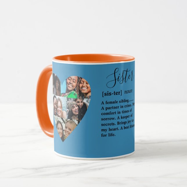 Taza Collage moderno de fotos de hermanas con corazón K (Anverso izquierdo)