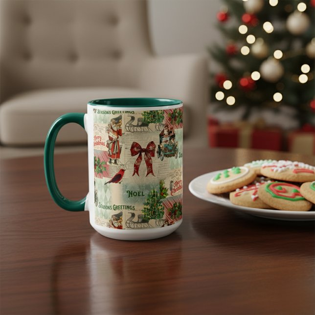 Taza Collage navideño vintage (Subido por el creador)