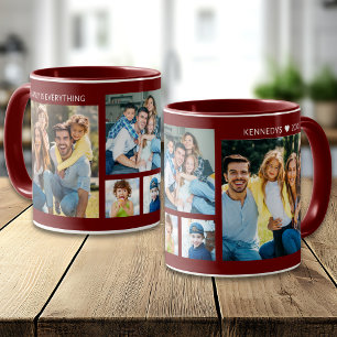 Taza Collage personalizado de 5 fotos con nombre de fam