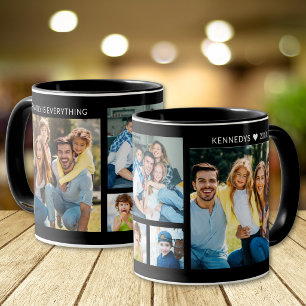 Taza Collage personalizado de 5 fotos con nombre de fam