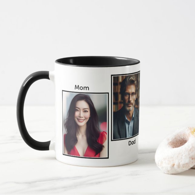 Taza Collage personalizado de la familia de cuatro foto (Con donut)