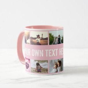 Taza Collage y texto de fotos en rosa personalizados