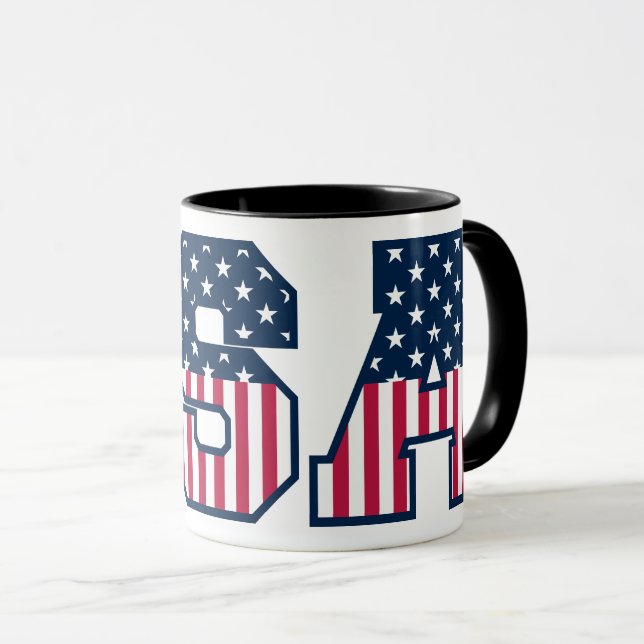 Taza College USA Font Red White Blue Stars And Stripes (Anverso derecho)