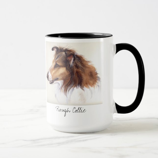 Taza Collie áspero pintado en Acuarela (Derecha)
