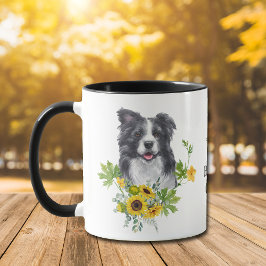 Taza Collie de borde de eucalipto de girasol