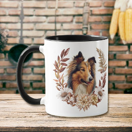 Taza Collie Dog Autumn Wreath
