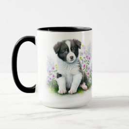 TAZA COLLIE PUPPY PERRO BLANCO BLANCO ADORABLE
