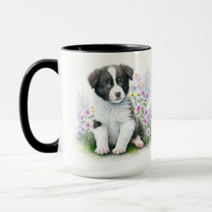 TAZA COLLIE PUPPY PERRO BLANCO BLANCO ADORABLE