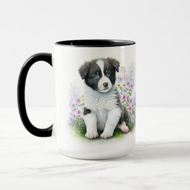 TAZA COLLIE PUPPY PERRO BLANCO BLANCO ADORABLE (Izquierda)