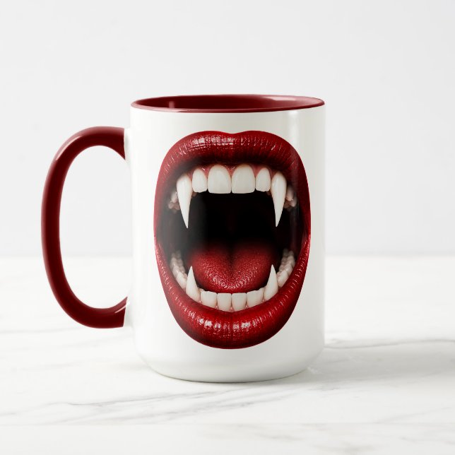 Taza Colmillos de vampiro Labios rojos Boca abierta Hal (Izquierda)
