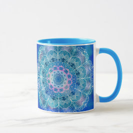 Taza Color azul de contorno blanco de Mandala -