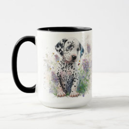 TAZA COLOR DE AGUA ADORABLE FLORES DE PERRO DALMATIANO