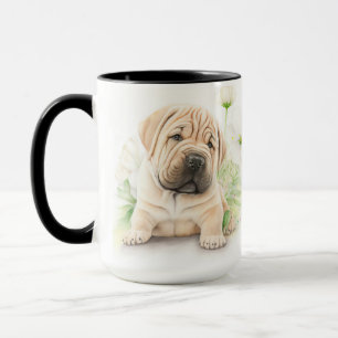 TAZA COLOR DE AGUA ADORABLE TAN SHAR PEI PUPPG PERRO