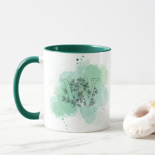 Taza Color de agua inicial W Monograma Verde Botánico