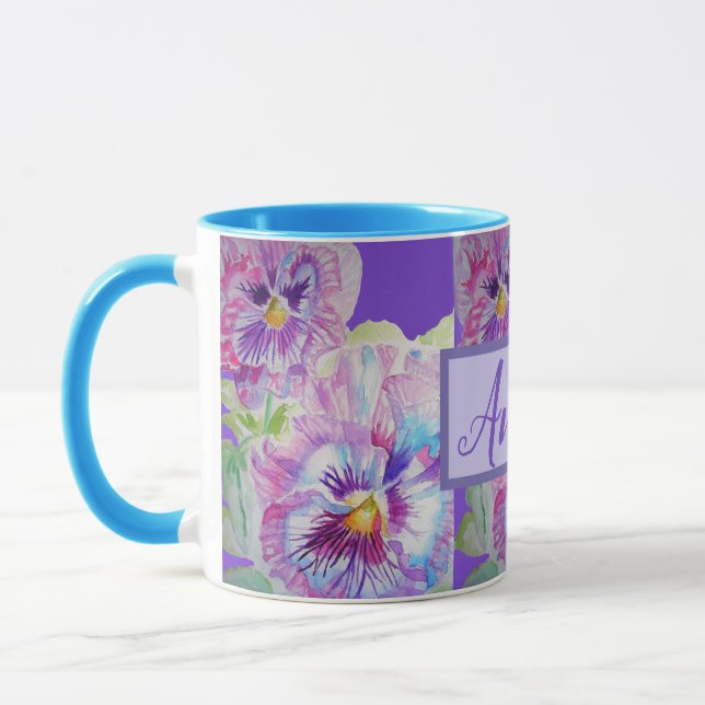 Taza Color de agua Pansy Bonito Flor Púrpura (Izquierda)