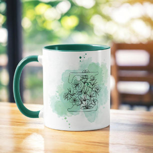 Taza Color de agua Z inicial Monograma Verde Botánico