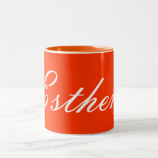 Taza color naranja con nombre
