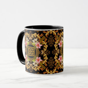 Taza Color negro barroco rosado