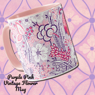 Taza Color rosa morado Flor Vintage Patrón Flor Arte Fl