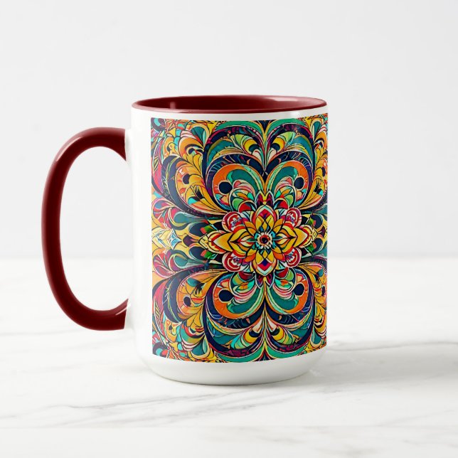 Taza Color Symphony Mandala – Bold Psychedelic Floral (Izquierda)