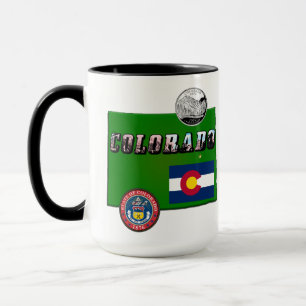 Taza Colorado Picture Text, Flag, Seal, Quarter, Map