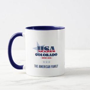 Taza Colorado Virginia USA 1876 Blue Star Personalizada