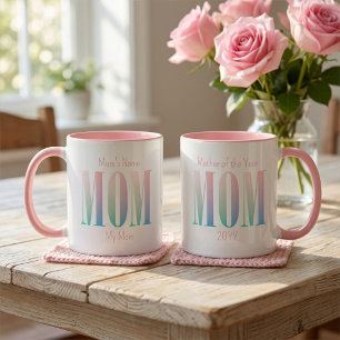 Taza Colores Arcoíris para Mamá, Nombre Personalizado, 