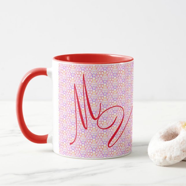 Taza Colores calientes geométricos Monogramado Mug (Con donut)